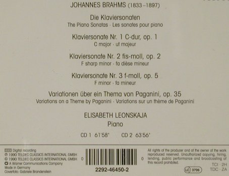 Brahms,Johannes: The Piano Sonatas,Var.Paganini,op35, Teldec (2292-46450-2), D, 1990 Typ: 2CD Best.-Nr.: 81610 Preis: 14,00 Euro