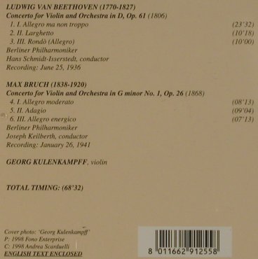 Kulenkampff,Georg - Vol.4: Beeth: op.61 / Bruch Violin C. No.1, Strings (QT 99.376), A, 1998 Typ: CD Best.-Nr.: 81615 Preis: 5,00 Euro