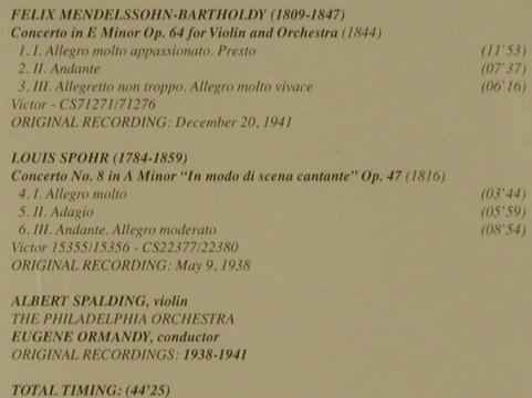 Spalding,Albert: Mendelssohn op.64 / Spohr,No.8,op47, Strings(QT 99.349), A, 1997 - CD - 81616 - 6,00 Euro