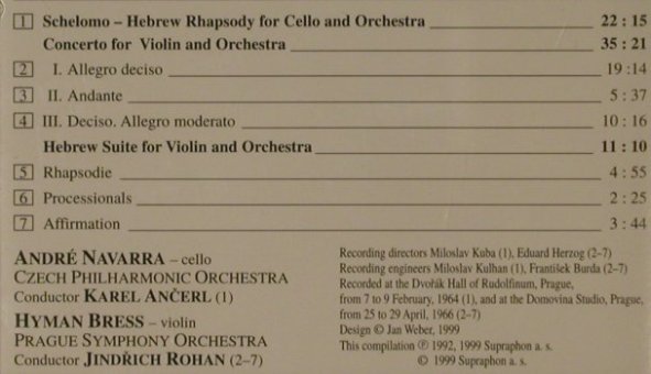 Bloch,Ernest: Schelomo,Violin Conc. Hebrew Suite, Supraphon (SU 3169-2 011), CZ, 1999 Typ: CD Best.-Nr.: 81618 Preis: 7,50 Euro