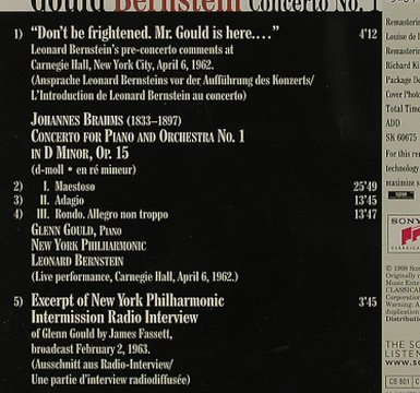 Gould,Glenn - Leonard Bernstein: Brahms Piano Concerto No.1, Sony(SK 60675), , 1998 - CD - 81622 - 7,50 Euro