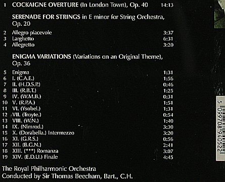 Beecham,Sir Thomas: Elgar -Cockaigne Overture..Enigm.V., Sony (SMK 89405), , 2001 Typ: CD Best.-Nr.: 81633 Preis: 7,50 Euro