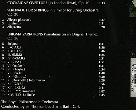 Beecham,Sir Thomas: Elgar -Cockaigne Overture..Enigm.V., Sony(SMK 89405), , 2001 - CD - 81633 - 7,50 Euro