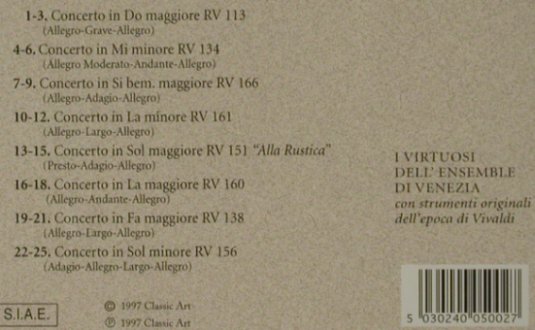 Vivaldi,Antonio: Concerti per archi, Classic art (CA 107), I, 1997 Typ: CD Best.-Nr.: 81663 Preis: 5,00 Euro