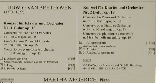 Beethoven,Ludwig van: Klavierkonzerte 1 & 2, D.Gr. (415 682-2), D, 1986 Typ: CD Best.-Nr.: 81668 Preis: 7,50 Euro