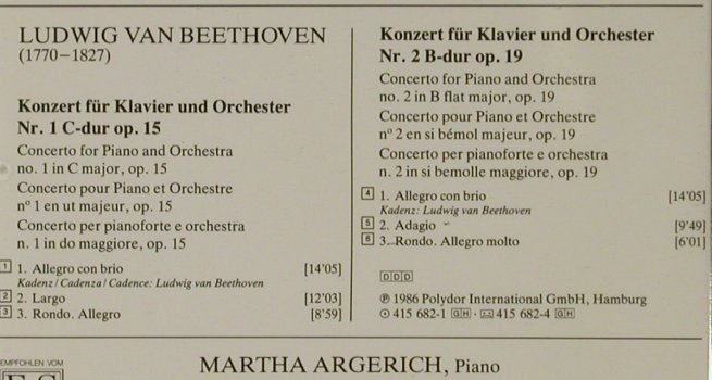 Beethoven,Ludwig van: Klavierkonzerte 1 & 2, D.Gr.(415 682-2), D, 1986 - CD - 81668 - 7,50 Euro