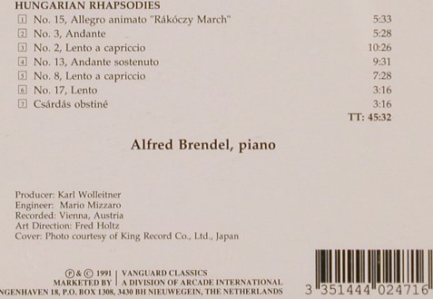 Liszt,Franz: Hungarian Rhapsodies,2,3,8,13,15,17, Vanguard Classics(084024 71), NL, 1991 - CD - 81701 - 5,00 Euro