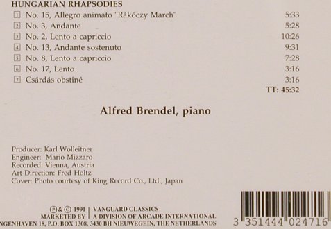 Liszt,Franz: Hungarian Rhapsodies,2,3,8,13,15,17, Vanguard Classics (084024 71), NL, 1991 Typ: CD Best.-Nr.: 81701 Preis: 5,00 Euro