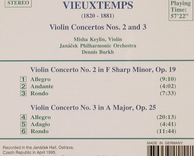 Vieuxtemps,Henri: Violin Concertos Nos.2 and 3, Naxos (8.554114), D, 1995 Typ: CD Best.-Nr.: 81720 Preis: 5,00 Euro