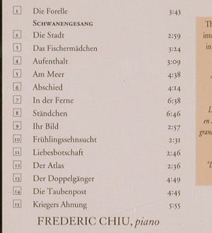 Schubert,Franz / Liszt: Lieder Transcriptions, Schwanenges., Harmonia Mundi, D, 1998 Typ: CD Best.-Nr.: 81738 Preis: 10,00 Euro
