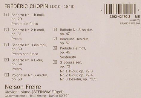 Chopin,Frederic: Scherzi, Nelson Freire, Steinway, Teldec (2292-42470-2), D, 1990 Typ: CD Best.-Nr.: 81739 Preis: 6,00 Euro