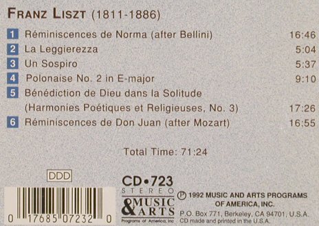 Liszt,Franz: Grand Romantic Virtuoso, Music & Arts(CD-723), US, 1992 - CD - 81742 - 10,00 Euro
