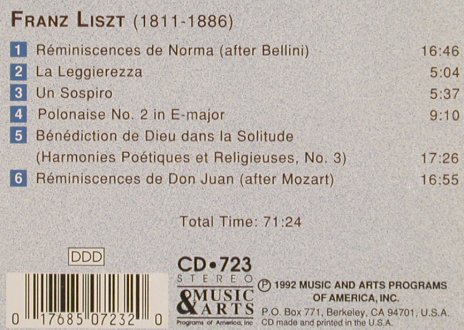 Liszt,Franz: Grand Romantic Virtuoso, Music & Arts (CD-723), US, 1992 Typ: CD Best.-Nr.: 81742 Preis: 10,00 Euro