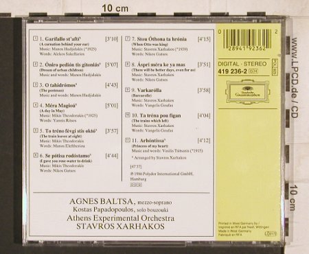 Baltsa,Agnes: Songs My Country Taught Me,signiert, D.Gr. (419 236-2), D, 1986 Typ: CD Best.-Nr.: 81746 Preis: 15,00 Euro