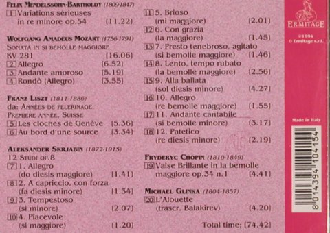 Magaloff,Nikita: Piano Recital-Mozart,Glinka,Mendels, Ermitage (ERM 415), I, 1994 Typ: CD Best.-Nr.: 81755 Preis: 6,00 Euro