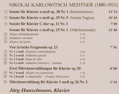 Medtner,Nicolai: Ausgewähle Werke, Prezioso (CD 800.014), D, 1993 Typ: CD Best.-Nr.: 81763 Preis: 10,00 Euro
