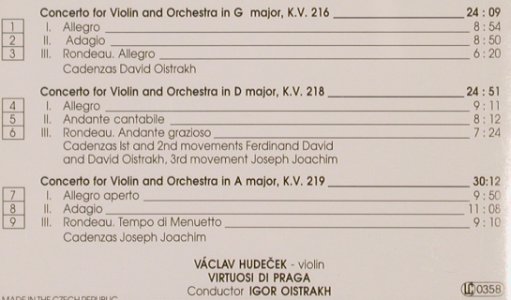 Mozart,Wolfgang Amadeus: The Famous Violin Concertos, Supraphon (11 2240-2 031), CZ,vg+/m-, 1994 Typ: CD Best.-Nr.: 81764 Preis: 5,00 Euro