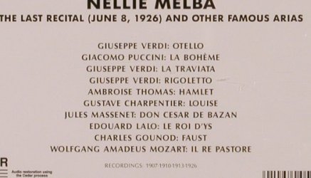 Melba,Nellie: Great Voices-Last Recital 1926, Cedar (PH 5043), I, 1995 Typ: CD Best.-Nr.: 81774 Preis: 10,00 Euro