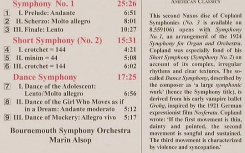 Copland,Aaron: Dance Symphony, Symphony No.1, Naxos (8.559359), D, 2008 Typ: CD Best.-Nr.: 81793 Preis: 6,00 Euro
