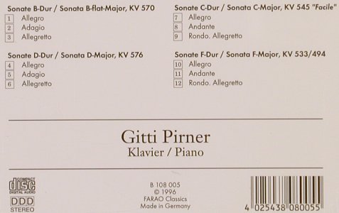 Mozart,Wolfgang Amadeus: Die Klaviersonaten, Vol.1, Farao Classics (B 108 005), D, 1996 Typ: CD Best.-Nr.: 81805 Preis: 10,00 Euro