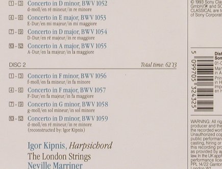 Bach,Johann Sebastian: Harpsichord Concertos,BWV 1052-1059, Sony (SB2K 53243), NL, 1993 Typ: 2CD Best.-Nr.: 81809 Preis: 10,00 Euro