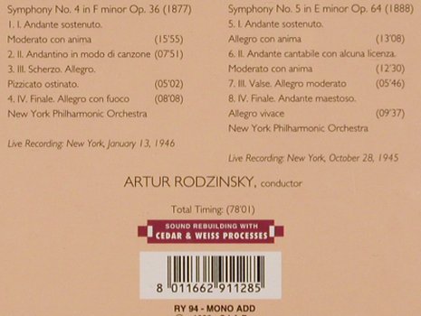 Rodzinsky,Artur: The Radio Years,Tchaikovky,op.36,64, Cedar & Weiss Processes (RY 94), I, 1998 Typ: CD Best.-Nr.: 81812 Preis: 10,00 Euro