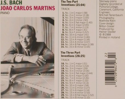 Bach,Johann Sebastian: The Two and Three Part Inventions, Tomato (2696472), NL, 1988 Typ: CD Best.-Nr.: 81853 Preis: 7,50 Euro