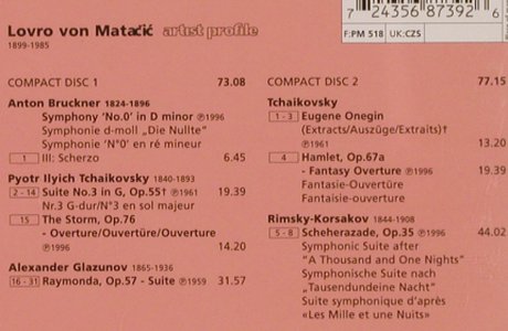 von Matacic,Lovro: Artist Profile-Rimsky-K.,Tchaikovsk, EMI (5 68739 2), NL, 1996 Typ: 2CD Best.-Nr.: 81871 Preis: 12,50 Euro