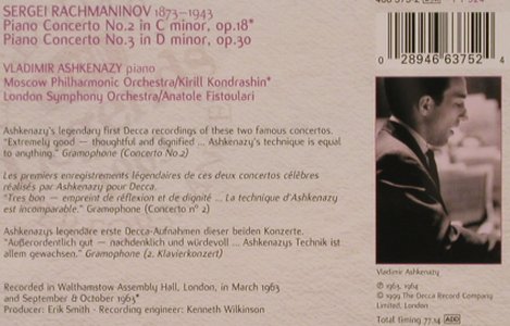 Rachmaninov,Sergej: Klavierkonzerte Nr.2 & 3, Decca (466 375-2), D, 1999 Typ: CD Best.-Nr.: 81877 Preis: 6,00 Euro