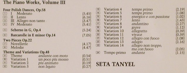 Scharwenka,Xaver: The Piano Works 3 - Seta Tanyel, Collins (13652), UK, 1993 Typ: CD Best.-Nr.: 81893 Preis: 10,00 Euro