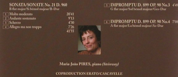 Schubert,Franz / Beethoven: Piano Sonata D 960,Impromptus D.899, Erato (0630-10717-2), D, 1986 Typ: CD Best.-Nr.: 81896 Preis: 14,00 Euro