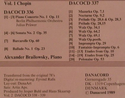 Brailowsky,Alexander: The Berlin Polydor Rec. 1928-34, Danacord(DACOCD 336-337), DK, 1989 - 2CD - 82002 - 17,50 Euro