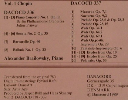 Brailowsky,Alexander: The Berlin Polydor Rec. 1928-34, Danacord (DACOCD 336-337), DK, 1989 Typ: 2CD Best.-Nr.: 82002 Preis: 17,50 Euro