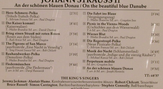 King's Singers-Johann Strauss Sohn: An der schönen Blauen Donau, EMI (7 54057 2), D, 1990 Typ: CD Best.-Nr.: 82064 Preis: 7,50 Euro
