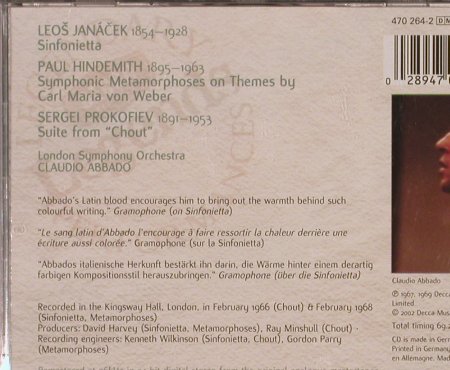 Janacek,Leos/Hindemith/Prokofiev: Sinfonietta/Sym.Metamorph/Chout, Decca Legends (470 264-2), D, 2002 Typ: CD Best.-Nr.: 82121 Preis: 9,00 Euro