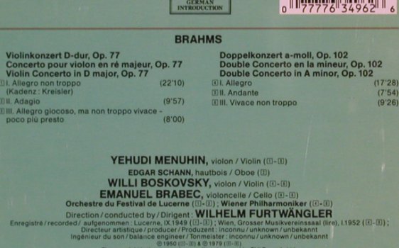 Brahms,Johannes: Violinkonzert d-dur op.77. Op.102, EMI (CDH  7 63496 2), D, 1990 Typ: CD Best.-Nr.: 82141 Preis: 7,50 Euro