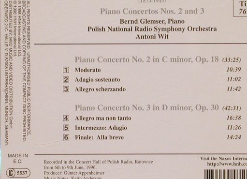 Rachmaninov,Sergei: Piano Concertos Nos. 2 & 3, Naxos (8.550810), EC, 1998 Typ: CD Best.-Nr.: 83734 Preis: 7,50 Euro