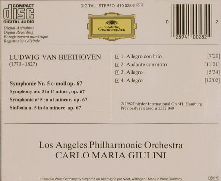 Beethoven,Ludwig van: Symphony 5, D.Gr. (410 028-2), D, 1982 Typ: CD Best.-Nr.: 83740 Preis: 12,50 Euro