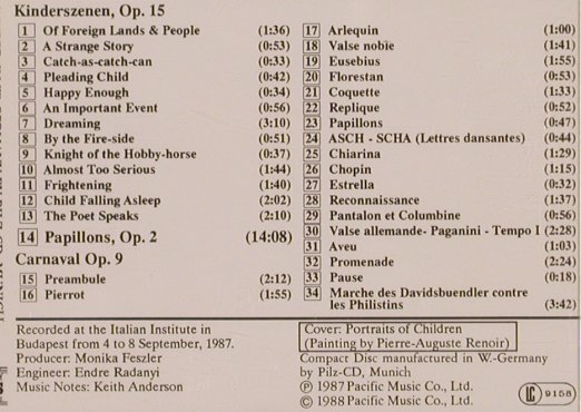 Schumann,Robert: Kinderszenen Carnaval  Papillons, Naxos (8.550076), D, 1988 Typ: CD Best.-Nr.: 83751 Preis: 7,50 Euro
