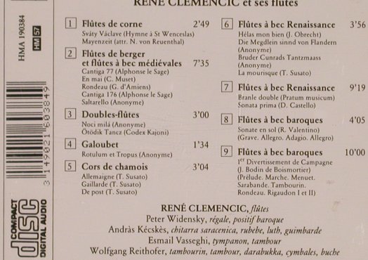 Clemencic,Rene: Et Ses Flutes'77, Harmonia Mundi, D Typ: CD Best.-Nr.: 84194 Preis: 10,00 Euro