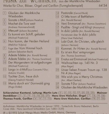V.A.Musik zur Weihnacht: aus der Marktkirche Wiesbaden, Wergo (WER 4011-2), D/A, 1993 Typ: CD Best.-Nr.: 84388 Preis: 10,00 Euro