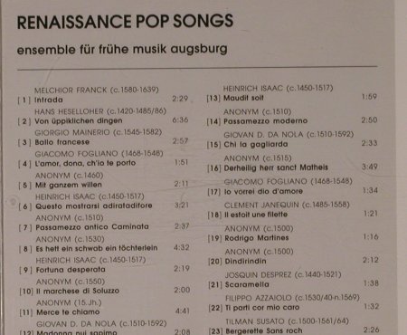 Ensemble für frhe Musik Augsburg: Renaissance Pop Songs, Christophorus(CHE 0130-2), D, 2007 - CD - 84427 - 7,50 Euro