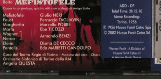 Boito,Arrigo: Mefistofele (1956), Warner/Cetra, mono, 2002 Typ: 2CD Best.-Nr.: 90715 Preis: 10,00 Euro