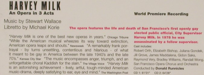 Harvey Milk -Stewart Wallace/Korie: AnOpera in 3 Acts,Booklet,Box, Teldec(), D, 98 - 2CD - 90719 - 12,50 Euro