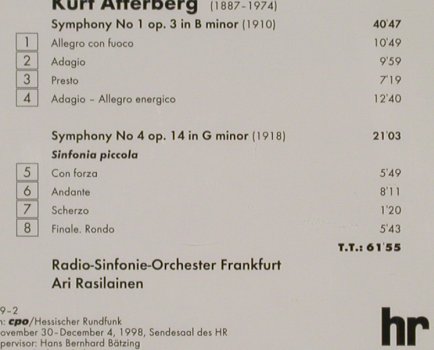 Atterberg,Kurt: Symphonies 1&4, cpo / hr(999 639-2), D, 1999 - CD - 90871 - 10,00 Euro