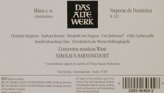 Mozart,Wolfgang Amadeus: Missa/ Vesperae De Dominica, Teldec (2292-46469-2), D, 1994 Typ: CD Best.-Nr.: 90874 Preis: 10,00 Euro