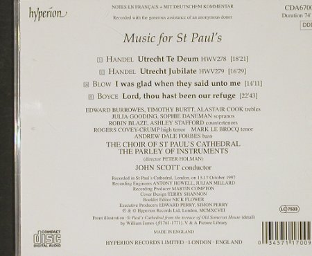 V.A.Music For St.Paul's: Händel, Blow, Boyce, Hyperion(CDA 67009), UK, 1997 - CD - 91004 - 10,00 Euro