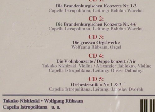 Bach,Johann Sebastian: Groß Instrum.- u.Orchesterwerke,Box, Naxos, D, FS-New, 2000 Typ: 5CD Best.-Nr.: 91065 Preis: 12,50 Euro