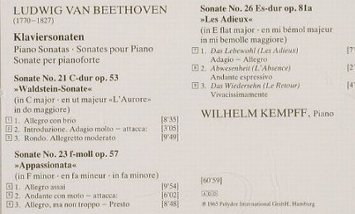 Beethoven,Ludwig van: Klaviersonaten,op.53,57,81a.,Kempff, D.Gr., D, 1986 Typ: CD Best.-Nr.: 91139 Preis: 6,00 Euro
