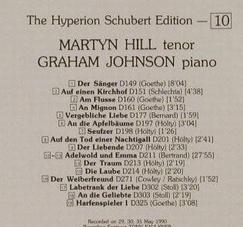 Schubert,Franz: Martyn Hill, Graham Johnson, Hyperion(Schubert Ed.10) (CDJ33010), UK, 1990 Typ: 2CD Best.-Nr.: 91142 Preis: 10,00 Euro